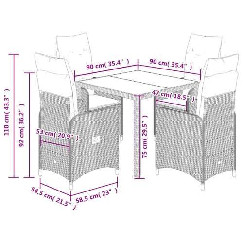 5-dijelni vrtni bistro set od poliratana s jastucima crni - 90 x 90 x 75 cm Bez naslona za noge 4 Cijena