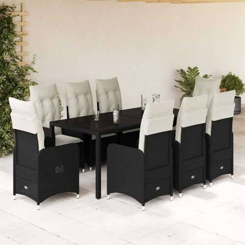 9-dijelni vrtni bistro set od poliratana s jastucima crni - 190 x 90 x 75 cm Sa naslonom za noge 8 Cijena