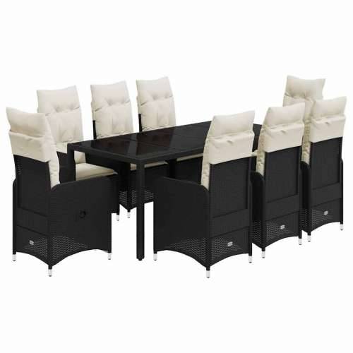 9-dijelni vrtni bistro set od poliratana s jastucima crni - 190 x 90 x 75 cm Sa naslonom za noge 8 Cijena