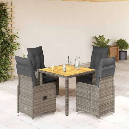 5-dijelni vrtni bistro set od poliratana s jastucima sivi - 90 x 90 x 75 cm Sa naslonom za noge 4 Cijena