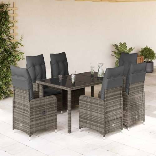 7-dijelni vrtni bistro set od poliratana s jastucima sivi - 150 x 90 x 75 cm Bez naslona za noge 6 Cijena