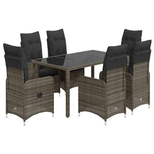 7-dijelni vrtni bistro set od poliratana s jastucima sivi - 150 x 90 x 75 cm Bez naslona za noge 6 Cijena