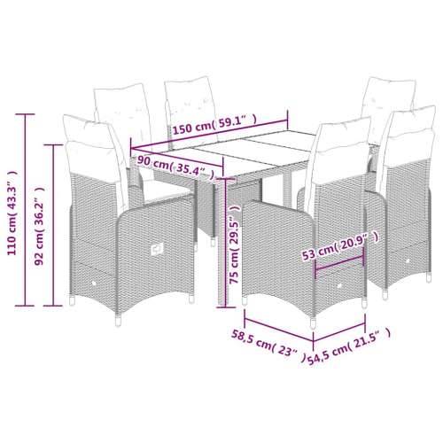 7-dijelni vrtni bistro set od poliratana s jastucima sivi - 150 x 90 x 75 cm Bez naslona za noge 6 Cijena