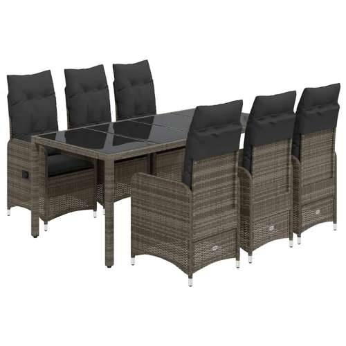 7-dijelni vrtni bistro set od poliratana s jastucima sivi - 190 x 90 x 75 cm Bez naslona za noge 6 Cijena