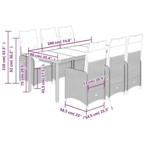 7-dijelni vrtni bistro set od poliratana s jastucima sivi - 190 x 90 x 75 cm Bez naslona za noge 6 Cijena
