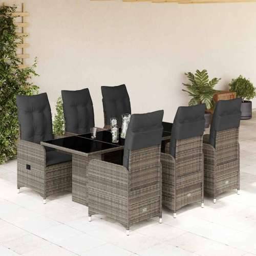 7-dijelni vrtni bistro set od poliratana s jastucima sivi - 190 x 80 x 75 cm Bez naslona za noge 6 Cijena