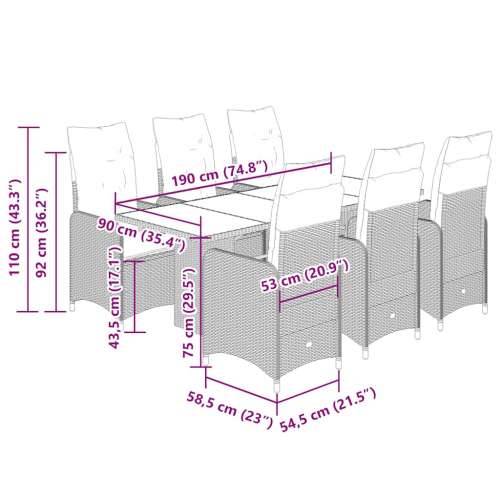 7-dijelni vrtni bistro set od poliratana s jastucima sivi - 190 x 80 x 75 cm Bez naslona za noge 6 Cijena