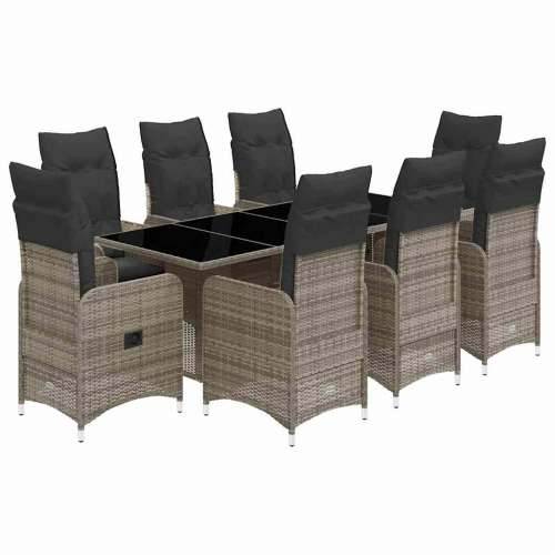 9-dijelni vrtni bistro set od poliratana s jastucima sivi - 190 x 80 x 75 cm Sa naslonom za noge 8 Cijena