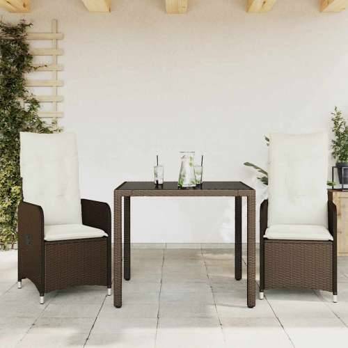 3-dijelni vrtni bistro set od poliratana s jastucima smeđi - 90 x 90 x 75 cm Bez naslona za noge 2 Cijena