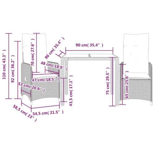 3-dijelni vrtni bistro set od poliratana s jastucima smeđi - 90 x 90 x 75 cm Bez naslona za noge 2 Cijena