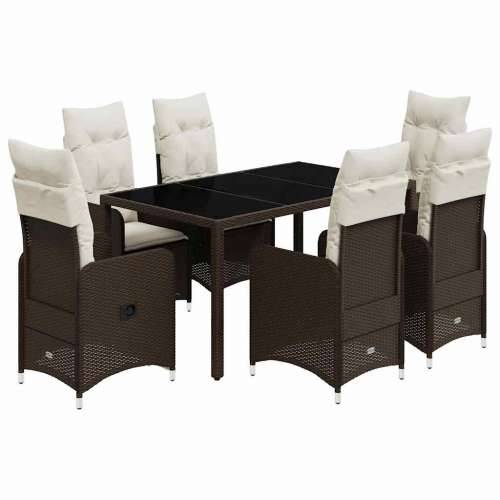 7-dijelni vrtni bistro set od poliratana s jastucima smeđi - 150 x 90 x 75 cm Sa naslonom za noge 6 Cijena