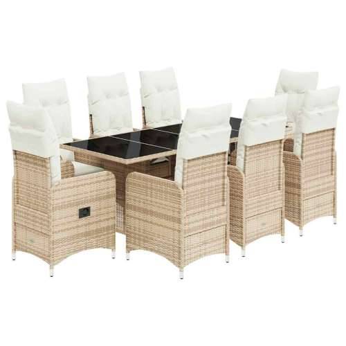 9-dijelni vrtni bistro set od poliratana s jastucima bež - 190 x 80 x 75 cm Bez naslona za noge 8 Cijena