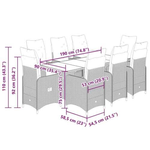 9-dijelni vrtni bistro set od poliratana s jastucima bež - 190 x 80 x 75 cm Bez naslona za noge 8 Cijena