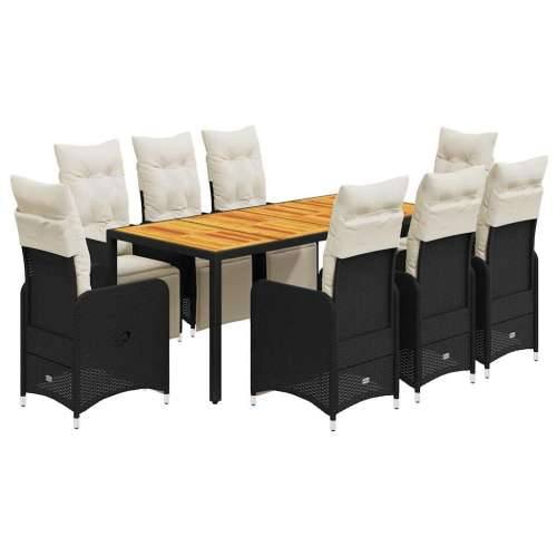 9-dijelni vrtni bistro set od poliratana s jastucima crni - 190 x 90 x 75 cm boja drva 8 Cijena
