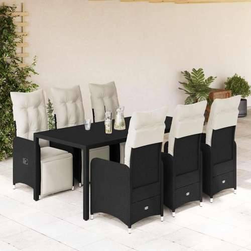 7-dijelni vrtni bistro set od poliratana s jastucima crni - 190 x 90 x 75 cm Stakl 6 Cijena