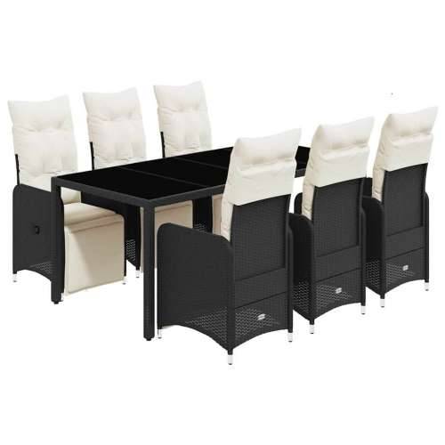 7-dijelni vrtni bistro set od poliratana s jastucima crni - 190 x 90 x 75 cm Stakl 6 Cijena