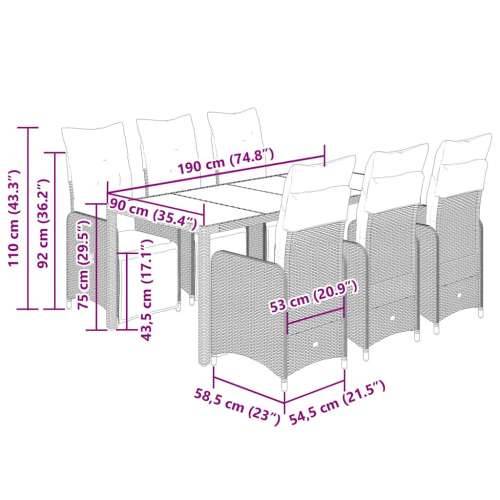 7-dijelni vrtni bistro set od poliratana s jastucima crni - 190 x 90 x 75 cm Stakl 6 Cijena