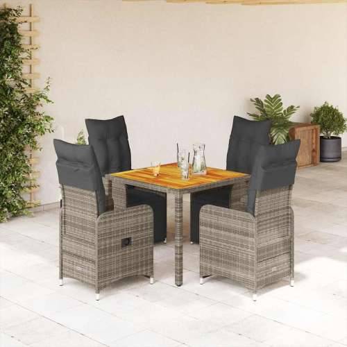 5-dijelni vrtni bistro set od poliratana s jastucima sivi - 90 x 90 x 75 cm boja drva 4 Cijena