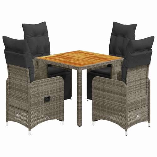 5-dijelni vrtni bistro set od poliratana s jastucima sivi - 90 x 90 x 75 cm boja drva 4 Cijena