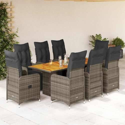 9-dijelni vrtni bistro set od poliratana s jastucima sivi - 190 x 80 x 75 cm boja drva 8 Cijena