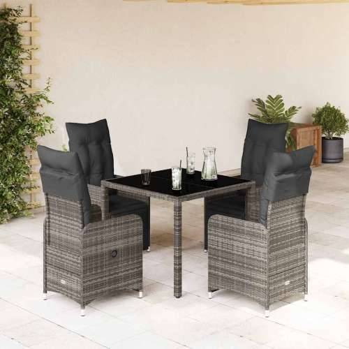 5-dijelni vrtni bistro set od poliratana s jastucima sivi - 90 x 90 x 75 cm Stakl 4 Cijena