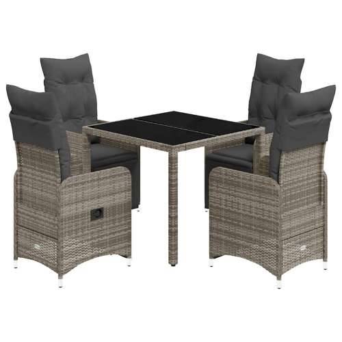 5-dijelni vrtni bistro set od poliratana s jastucima sivi - 90 x 90 x 75 cm Stakl 4 Cijena