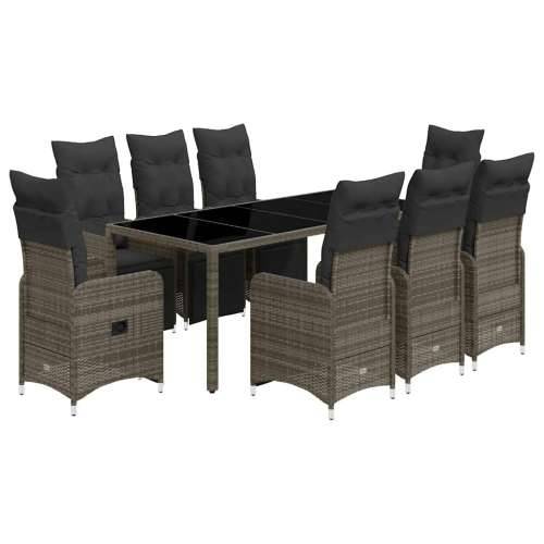 9-dijelni vrtni bistro set od poliratana s jastucima sivi - 190 x 90 x 75 cm Stakl 8 Cijena