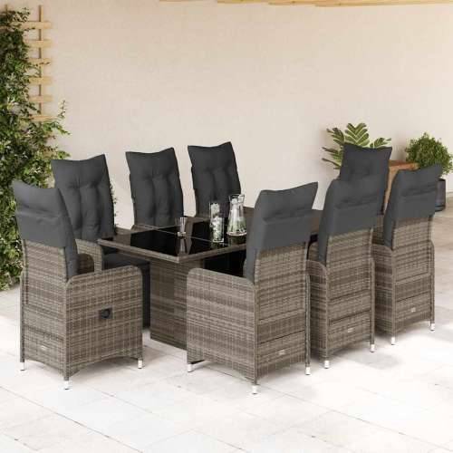 9-dijelni vrtni bistro set od poliratana s jastucima sivi - 190 x 80 x 75 cm Stakl 8 Cijena