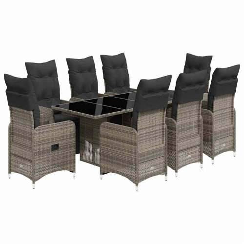 9-dijelni vrtni bistro set od poliratana s jastucima sivi - 190 x 80 x 75 cm Stakl 8 Cijena