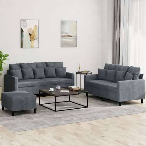 3-dijelni set sofa s jastucima tamnosivi baršunasti - Tamno siva s jastučićima i tabureom Cijena