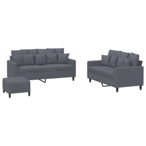 3-dijelni set sofa s jastucima tamnosivi baršunasti - Tamno siva s jastučićima i tabureom Cijena