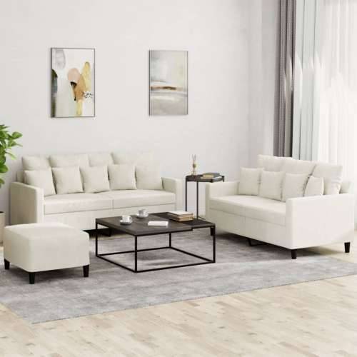 3-dijelni set sofa s jastucima krem baršunasti - Krema s jastučićima i tabureom Cijena