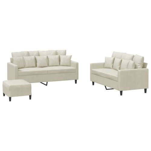 3-dijelni set sofa s jastucima krem baršunasti - Krema s jastučićima i tabureom Cijena