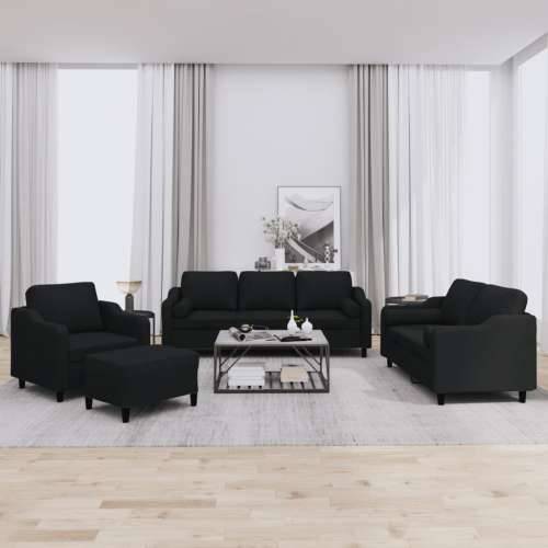 4-dijelni set sofa s jastucima crni od tkanine - Crna s jastucima i tabureom Cijena