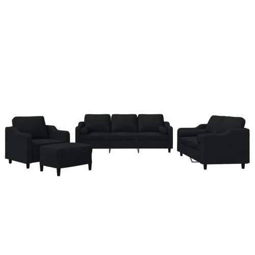 4-dijelni set sofa s jastucima crni od tkanine - Crna s jastucima i tabureom Cijena