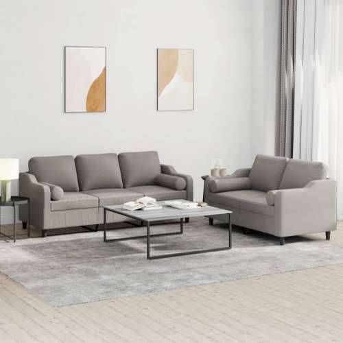 2-dijelni set sofa s jastucima smeđesivi od tkanine - Sivo-smeđa s jastučićima Cijena