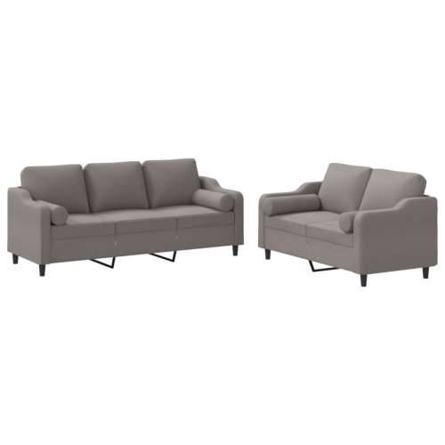 2-dijelni set sofa s jastucima smeđesivi od tkanine - Sivo-smeđa s jastučićima Cijena