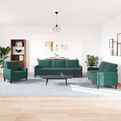 4-dijelni set sofa s jastucima tamnozeleni baršunasti - Tamnozelena S osloncem za noge Cijena