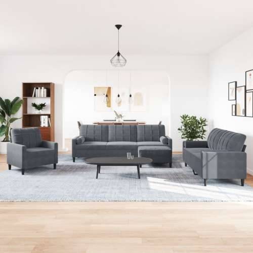 4-dijelni set sofa s jastucima tamnosivi baršunasti - Tamno siva s jastucima i tabureom Cijena