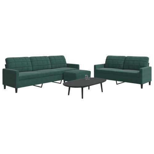 3-dijelni set sofa s jastucima tamnozeleni baršunasti - Tamnozelena S osloncem za noge Cijena