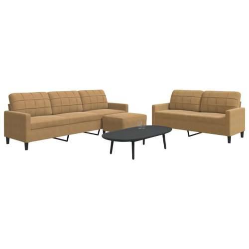 3-dijelni set sofa s jastucima smeđi baršunasti - Smeđa S osloncem za noge Cijena