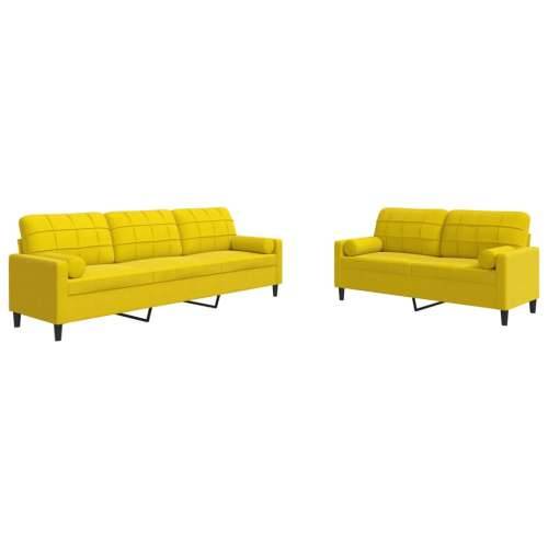 2-dijelni set sofa s jastucima žuti baršunasti - Žuta s jastučićima Cijena
