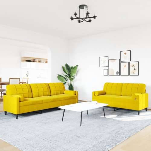 2-dijelni set sofa s jastucima žuti baršunasti - Žuta s jastučićima Cijena