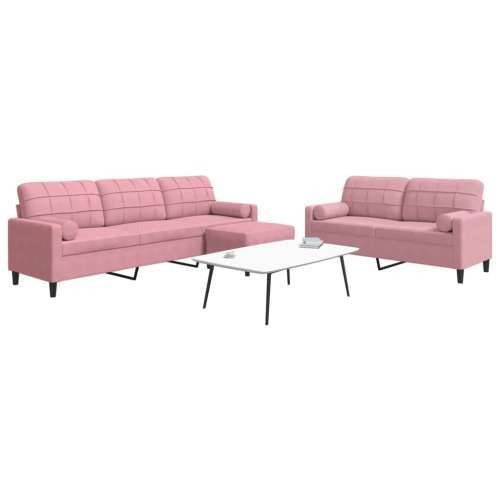3-dijelni set sofa s jastucima ružičasti baršunasti - Ružičasta s jastucima i tabureom Cijena