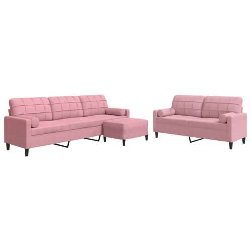 3-dijelni set sofa s jastucima ružičasti baršunasti - Ružičasta s jastucima i tabureom Cijena