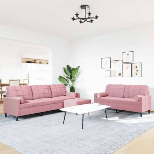 3-dijelni set sofa s jastucima ružičasti baršunasti - Ružičasta s jastucima i tabureom Cijena