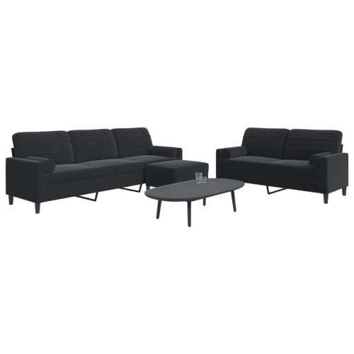 3-dijelni set sofa s jastucima crni baršunasti - Crna s jastucima i tabureom Cijena