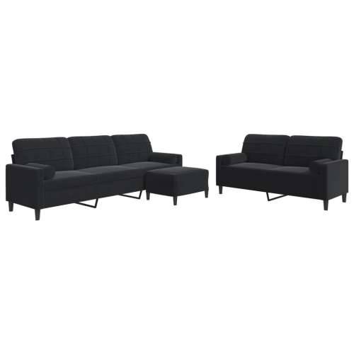 3-dijelni set sofa s jastucima crni baršunasti - Crna s jastucima i tabureom Cijena