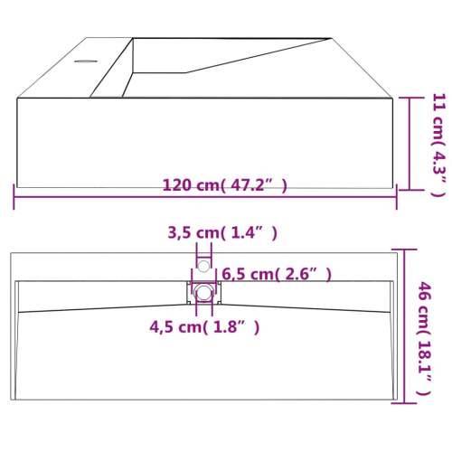Lavabo - Umivaonik od lijevanih minerala i mramora 120x46x11 cm mat crni - Crna 120 x 46 x 11 cm Cijena