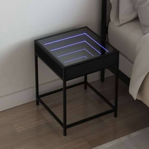 Noćni ormarić s beskonačnim LED svjetlima crni 40 x 40 x 51 cm - Crna 1 Cijena